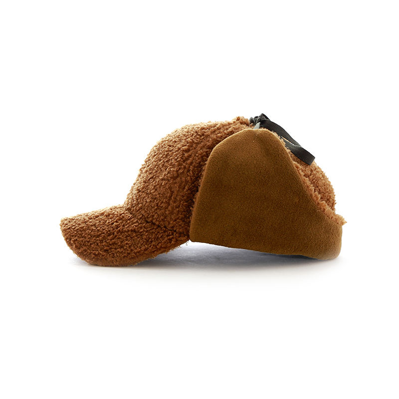 Lnto the arc-shaped brim wool solid color baseball cap with earmuffs